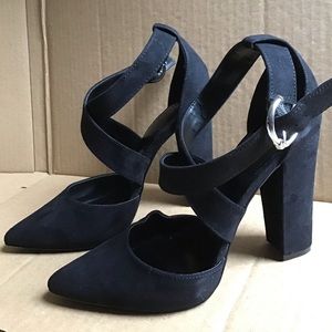 Black suede block heels